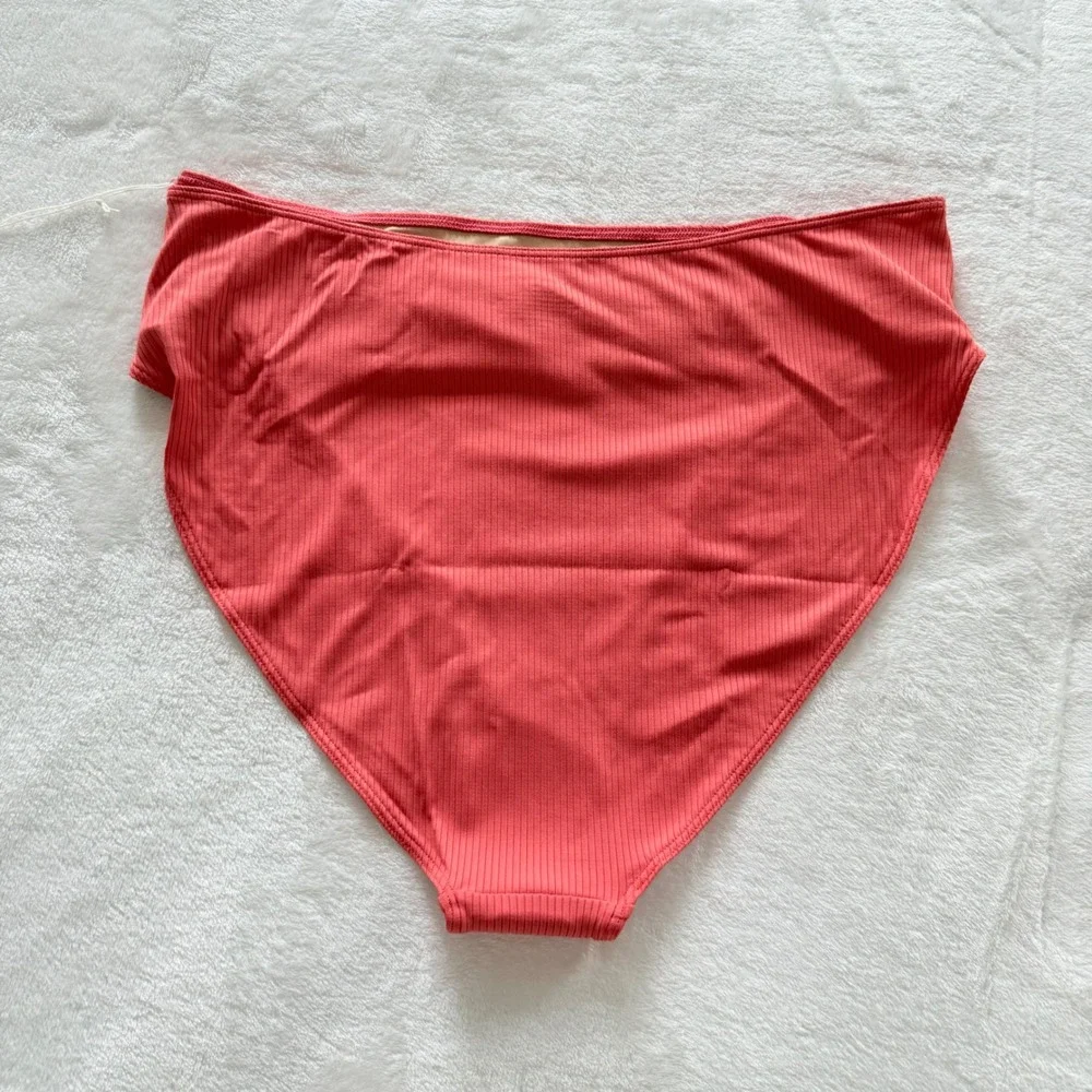 Summersalt Ribbed High Waisted‎ Bikini Bottom Coral Tortoise Ring Size 16 NWT